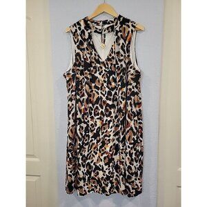 Lux‎ II Dress Size 20 Black Brown Animal Print Front Back Keyhole Sleeveless
